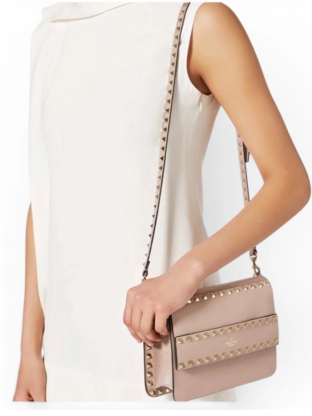 Valentino Garavani Rockstud Leather Clutch / Crossbody Purse Mauve Pink Nude
